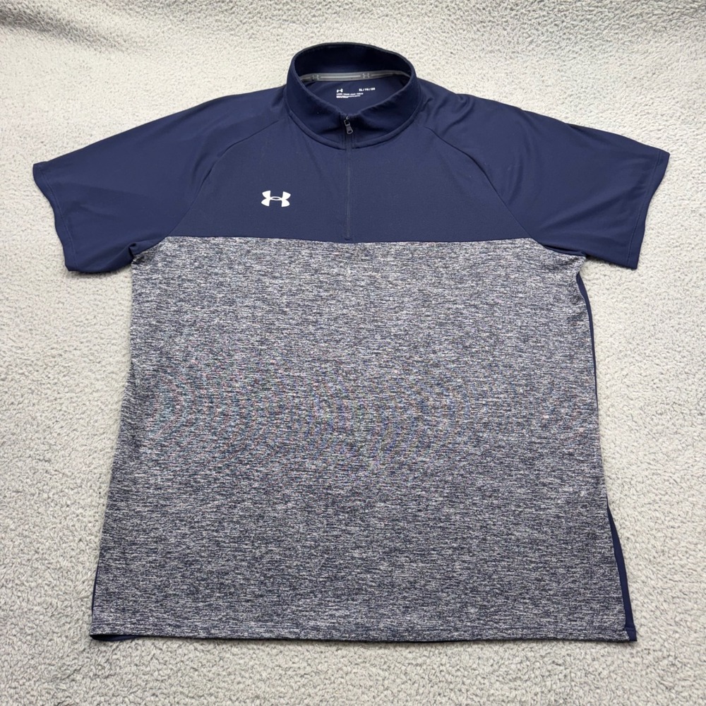Under Armour 1351357 Mens XL Navy Blue Gray Locker Short Sleeve 1/4 Zip Pullover
